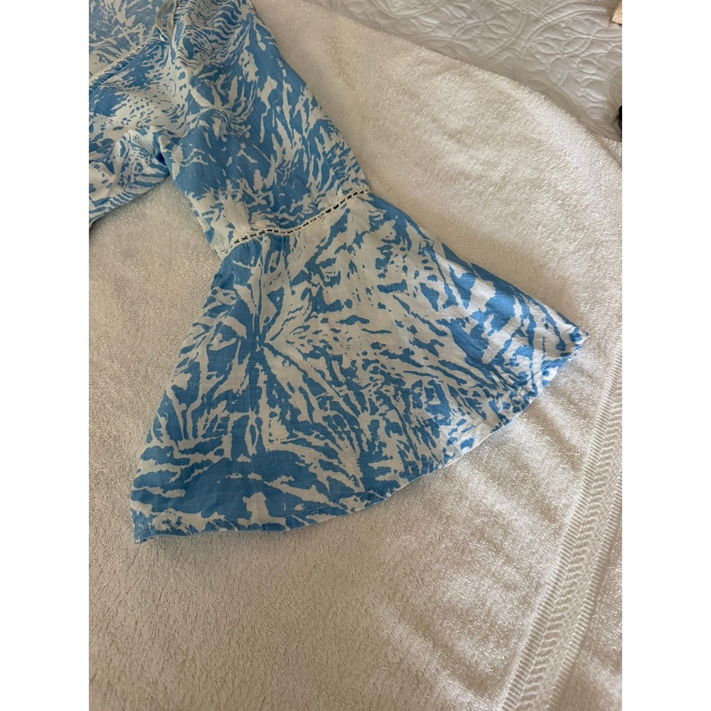 Blue Island Womens Light Blue Tropical Print Bell Sleeve Kimono Cover Up Large - Picture 7 of 10